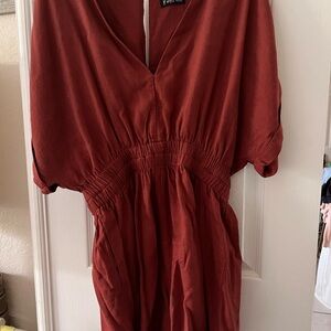 Linen / viscose (cotton lined) Rust Romper
